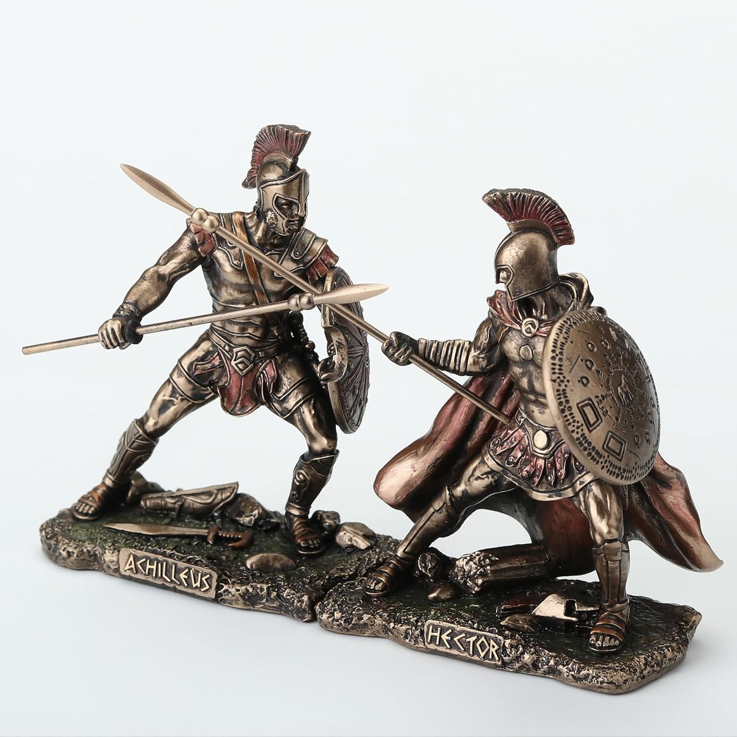 Veronese Design 3 3/4 Inch Hector Fighting Achilleus Greek Heroes of The Trojan War Cold Cast Resin Bronze Finish Figurine Set