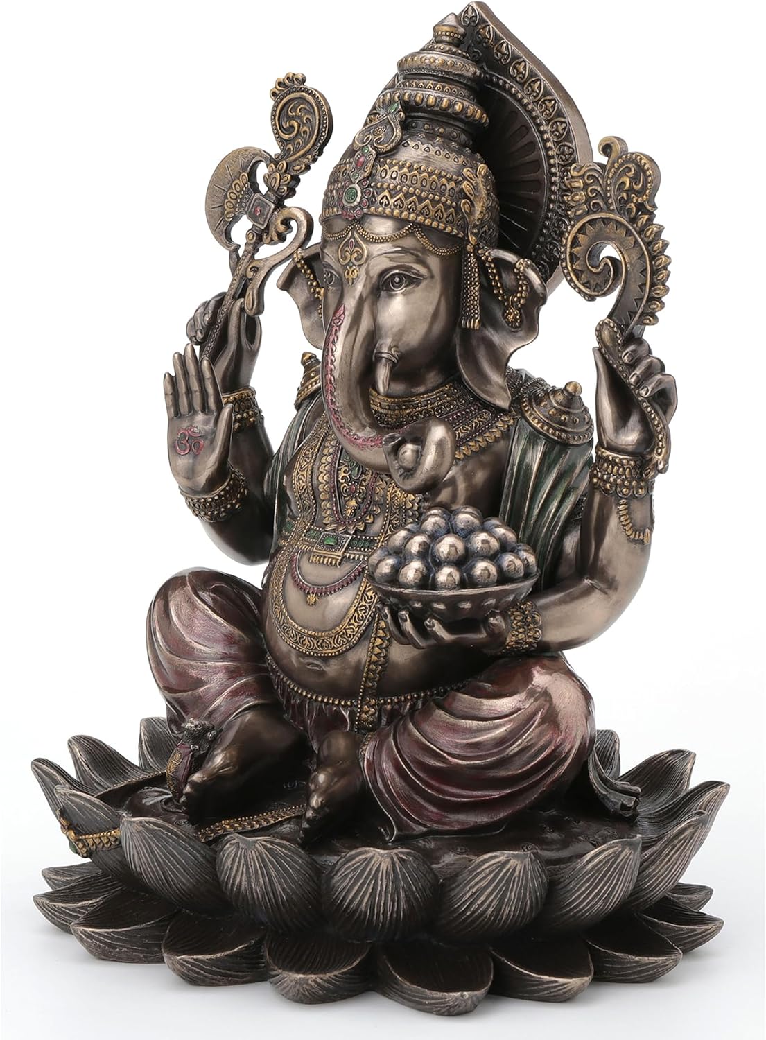 Veronese Design Bronze Finish Ganesha Seated On Lotus Holding Sacred Objects Statue