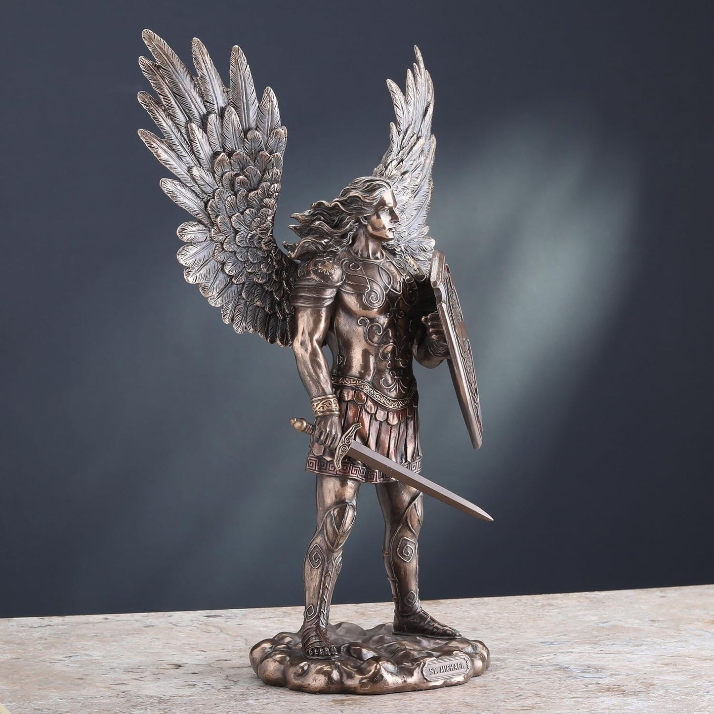 Veronese Design 14 Inch Saint Michael The Archangel in Battle Armor Cold Cast Resin Statue Antique Bronze Finish Sculpture