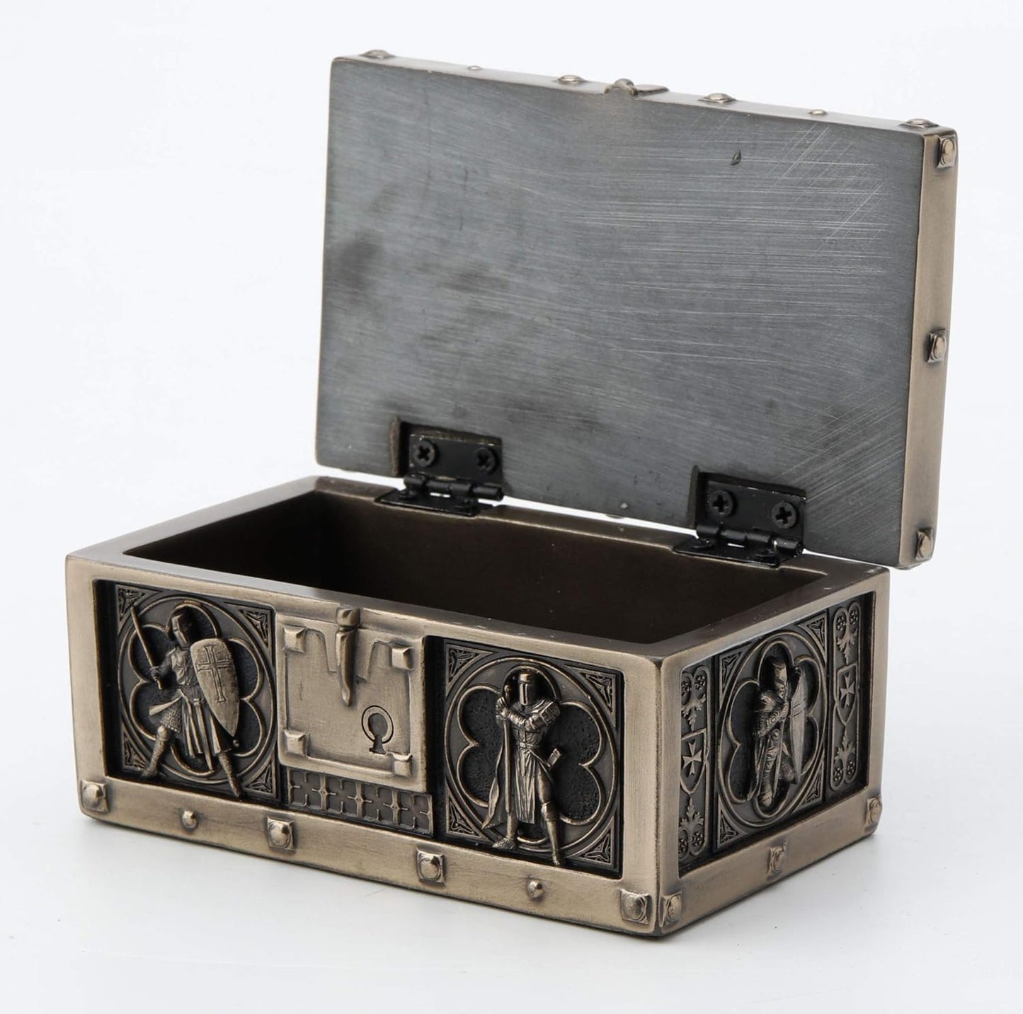Veronese Design 4 5/8 Inch Battling Crusader Hinged Trinket Chest Antique Bronze Finish Sculpture Box