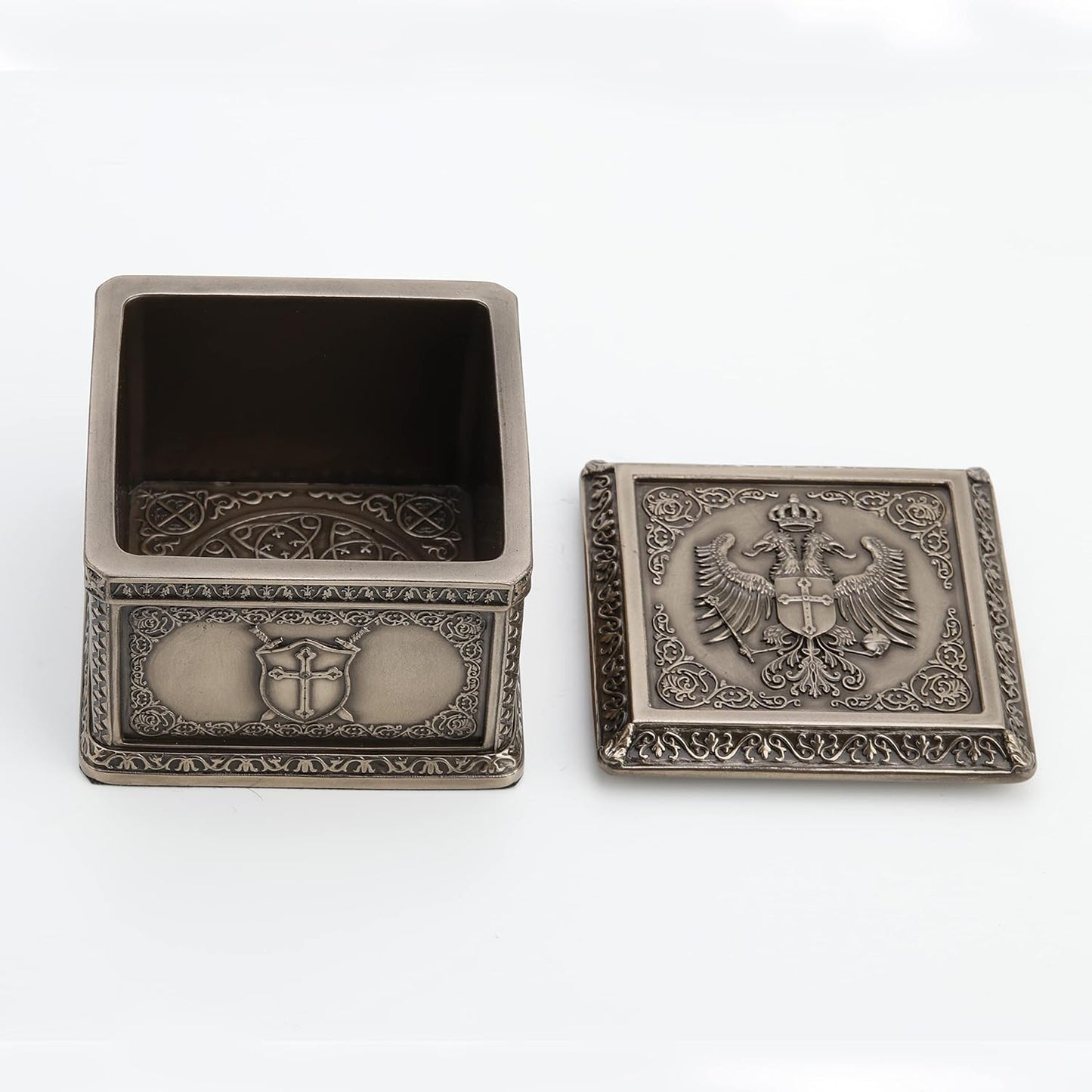 Veronese Design 3" Tall Empire Double Headed Eagle Crest Square Trinket Box Cold Cast Resin Sculpture Antique Bronze Finish Statue