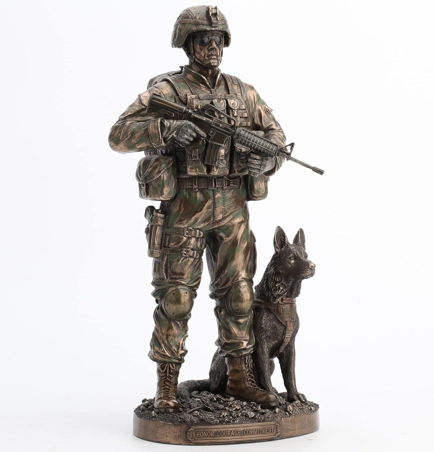VERONESE Us Army Soldier And Dog Statue Honor, Courage, Commitment Figurine