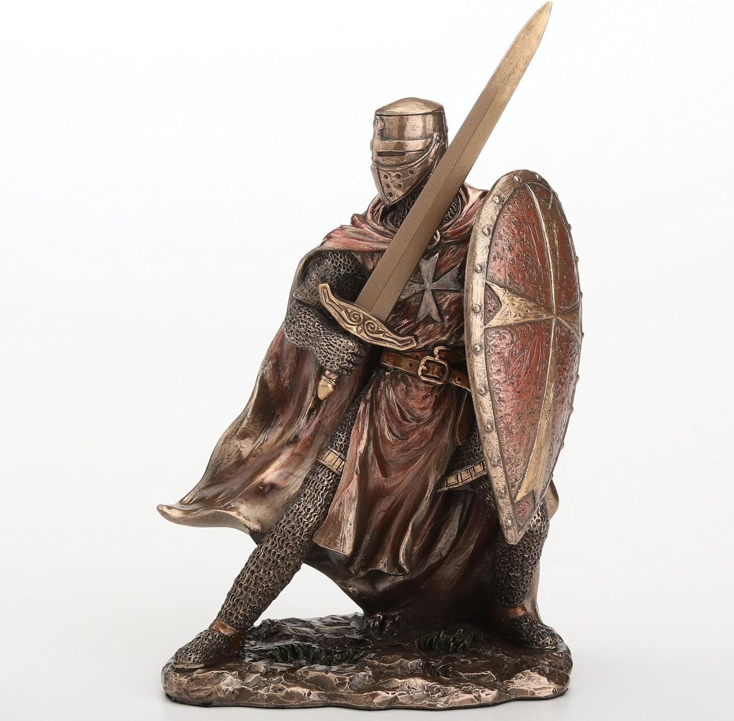 Veronese Design 7 1/8 Inch Knights Templar Wielding Sword and Shield Cold Cast Resin Bronze Finish Sculpture