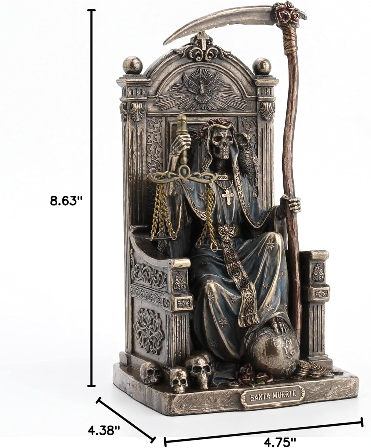 Veronese Design 8 5/8" Sitting Santa Muerte Grim Reaper Scythe and Scale Resin Sculpture Antique Bronze Finish