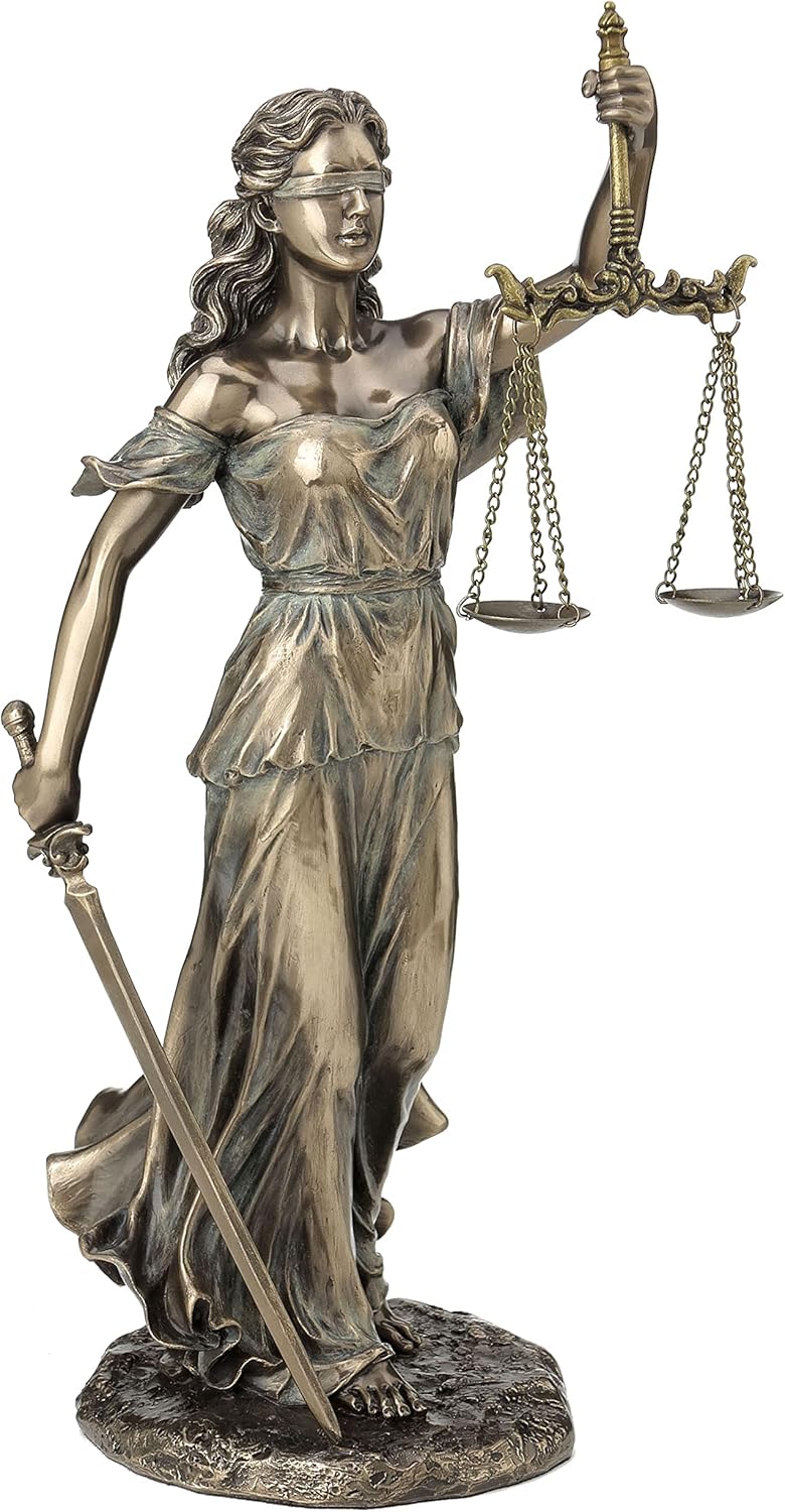 Unicorn Studio 13 1/4" Blindfold Lady Justice Holding Sword and Scale Resin Sculpture Bronze Finish