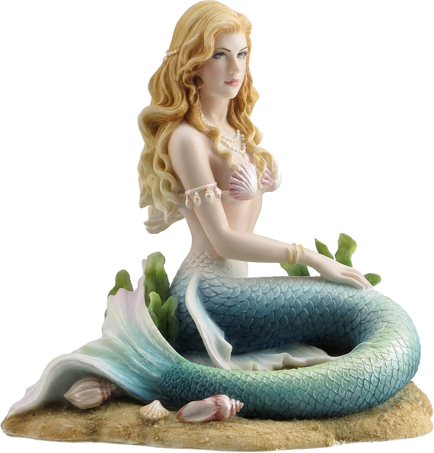 Veronese Design 6 3/4 Inch Enchanted Song Mermaid Sitting on The Ocean Floor Resin Hand Painted Statue