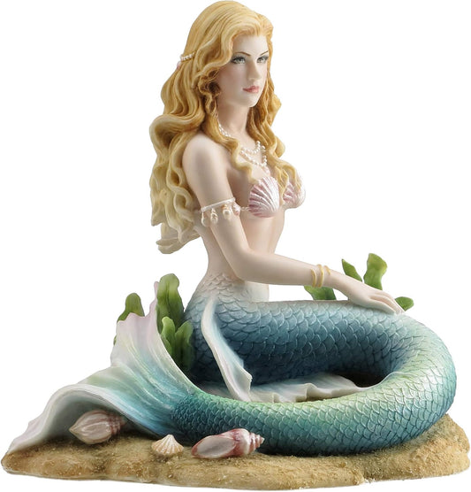 Veronese Design 6 3/4 Inch Enchanted Song Mermaid Sitting on The Ocean Floor Resin Hand Painted Statue