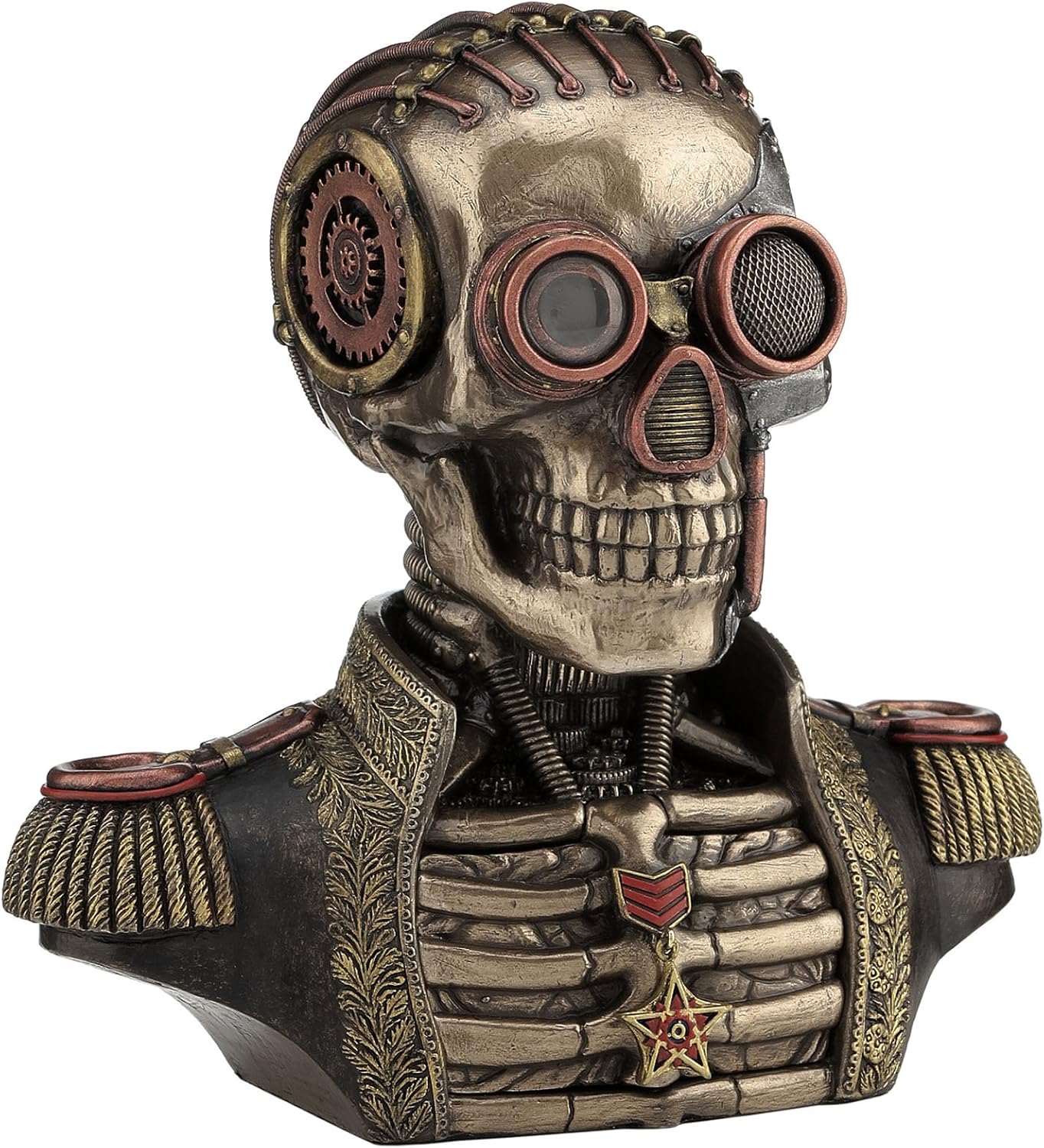 Veronese Design 7.5" Tall Steampunk Secret Skeleton Band Uniform Bust with Two Hidden Stash Boxes Cold Cast Resin Antique Bronze Finish Statue Sculpture