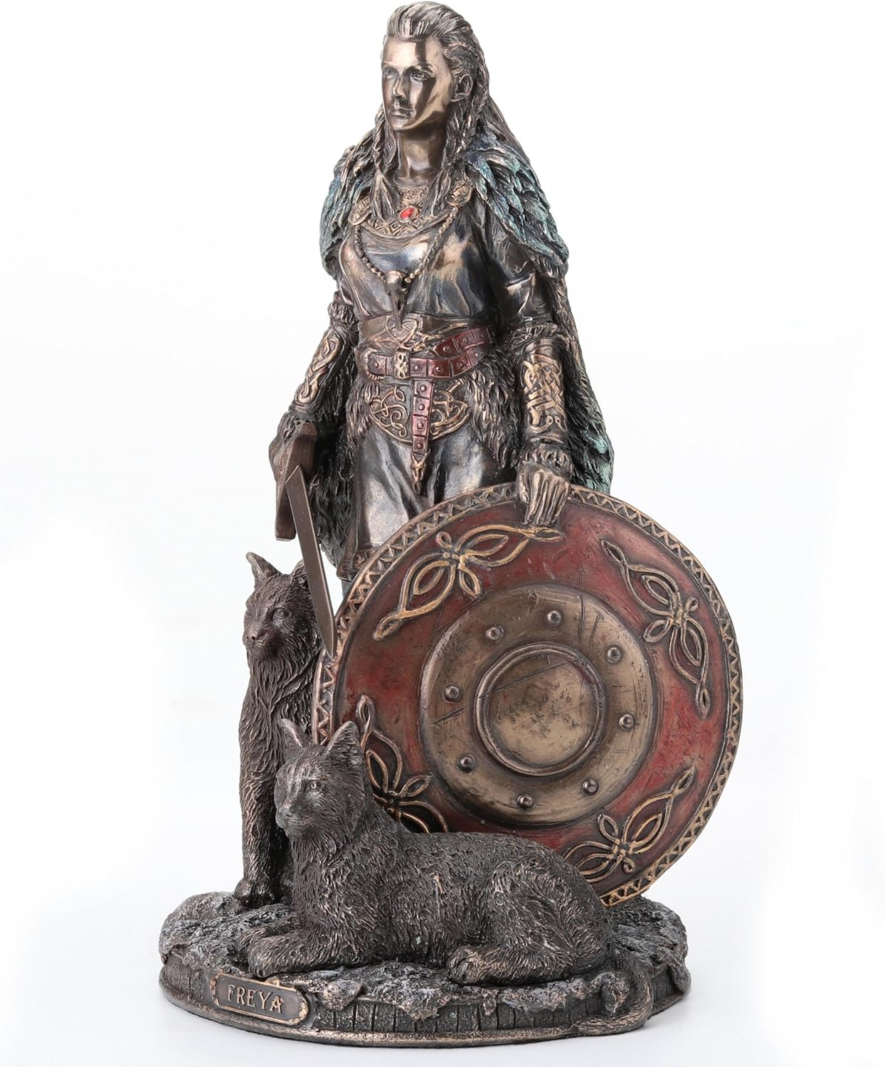 Veronese Design 8 1/4 Shield Maiden Freya Norse Goddess of Love Beauty and War Cold Cast Resin Sculpture Antique Bronze Finish Statue