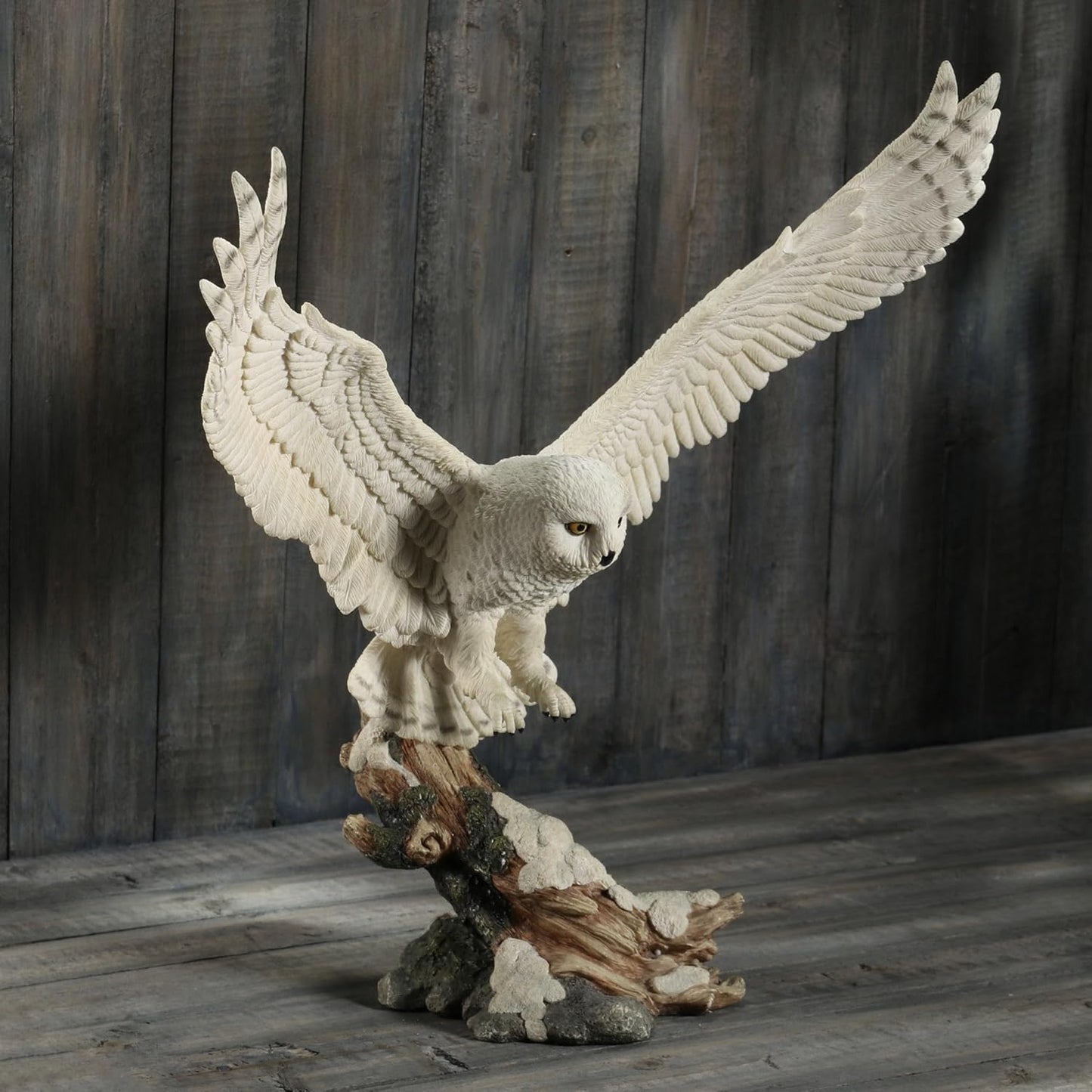 Veronese Design 13 Inch Tall Snowy Owl Flight Resin Sculpture Hand Painted Finish