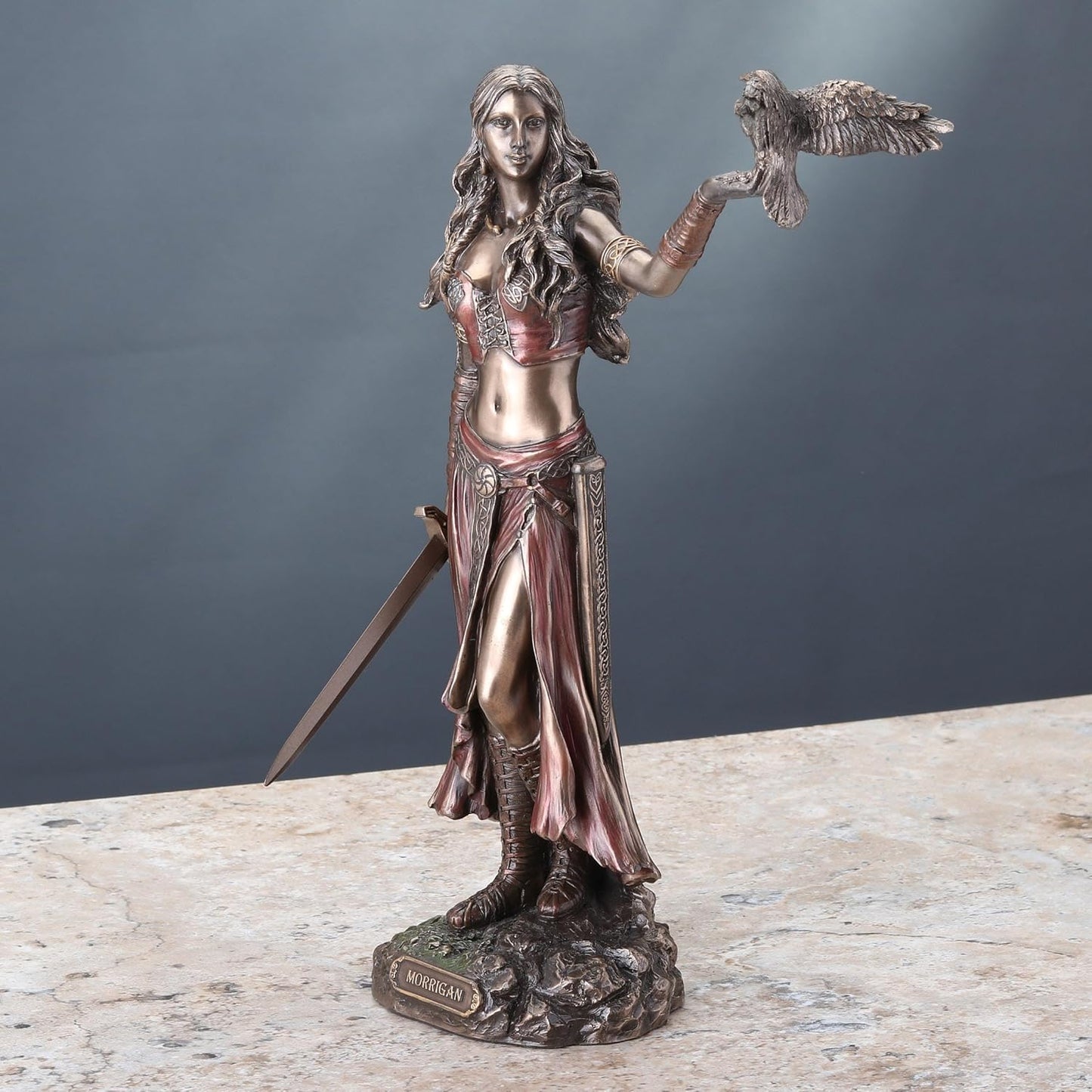 Veronese Design 10 1/4 Inch Celtic Goddess Morrigan with Crow and Sword Resin Statue Bronze Finish
