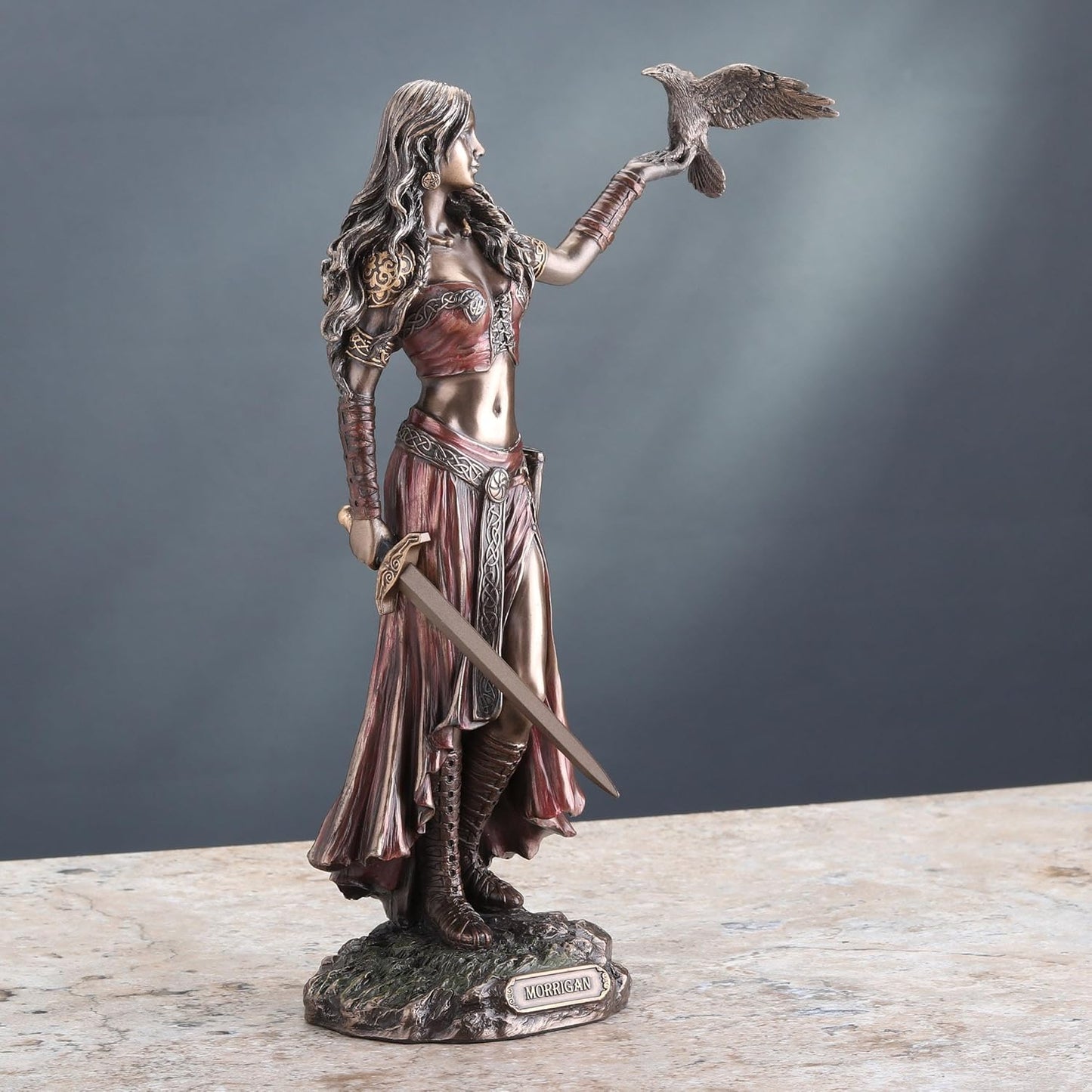 Veronese Design 10 1/4 Inch Celtic Goddess Morrigan with Crow and Sword Resin Statue Bronze Finish
