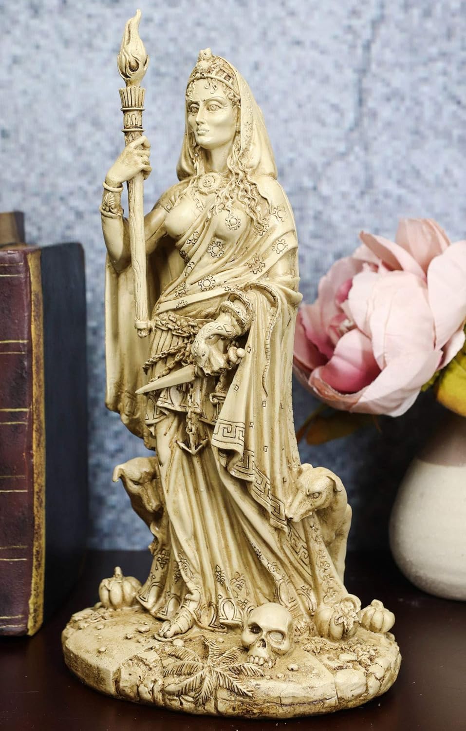 Ebros Gift Pagan Wicca Deity Hecate Statue Greek Goddess of Magic Witchcraft & Necromancy Hekate with She-Dogs Decorative Figurine Triple Goddess Form Feminism Symbol Sculpture (Ivory Beige)