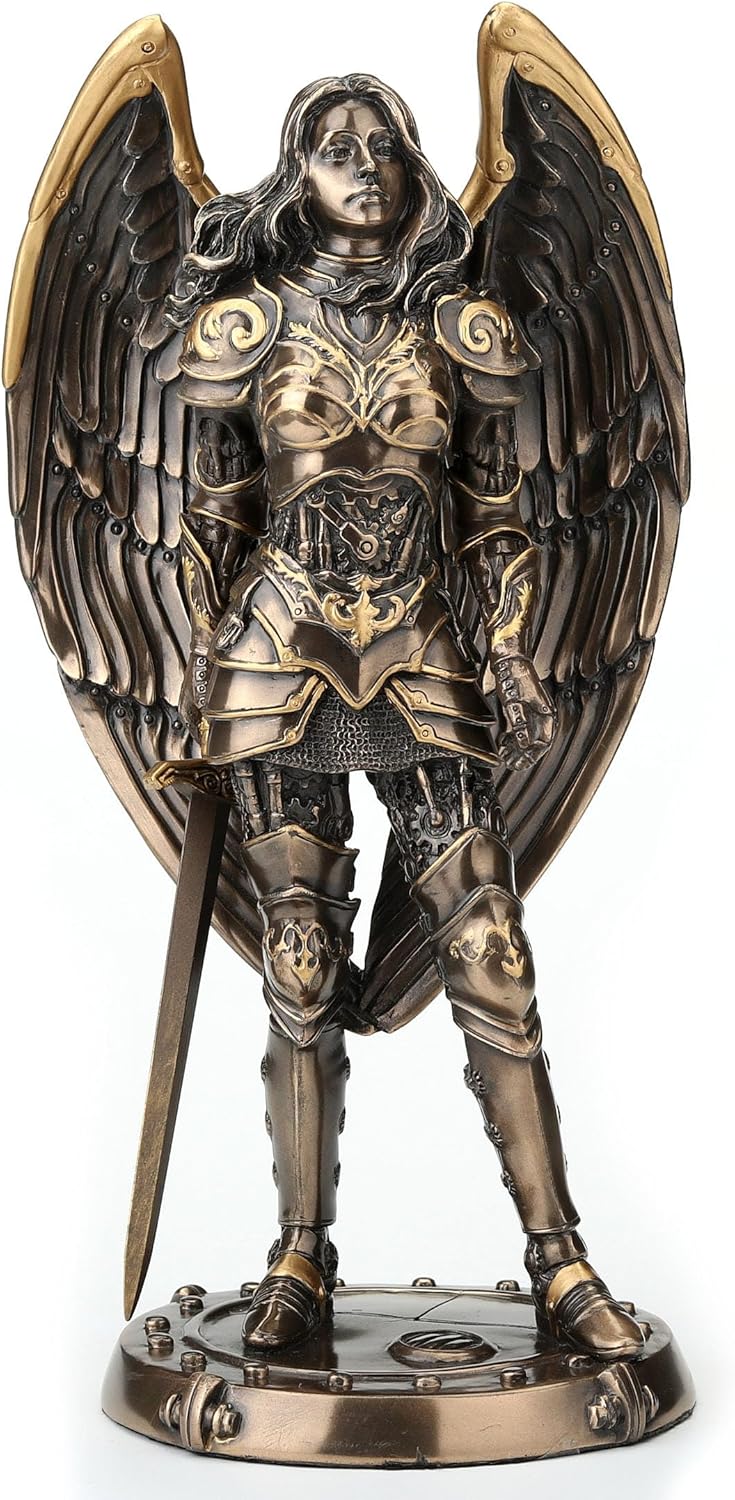 Veronese Design 9 5/8 Inch Tall Steampunk Armored Female Angelic Knight Cold Cast Bronzed Resin Sculpture Fantasy Collectible Figurine