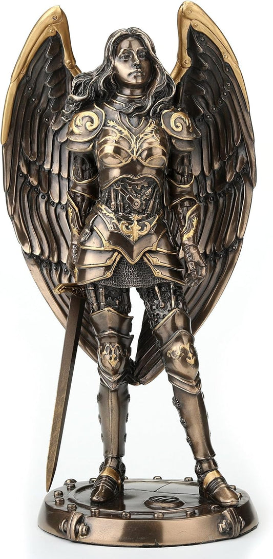 Veronese Design 9 5/8 Inch Tall Steampunk Armored Female Angelic Knight Cold Cast Bronzed Resin Sculpture Fantasy Collectible Figurine