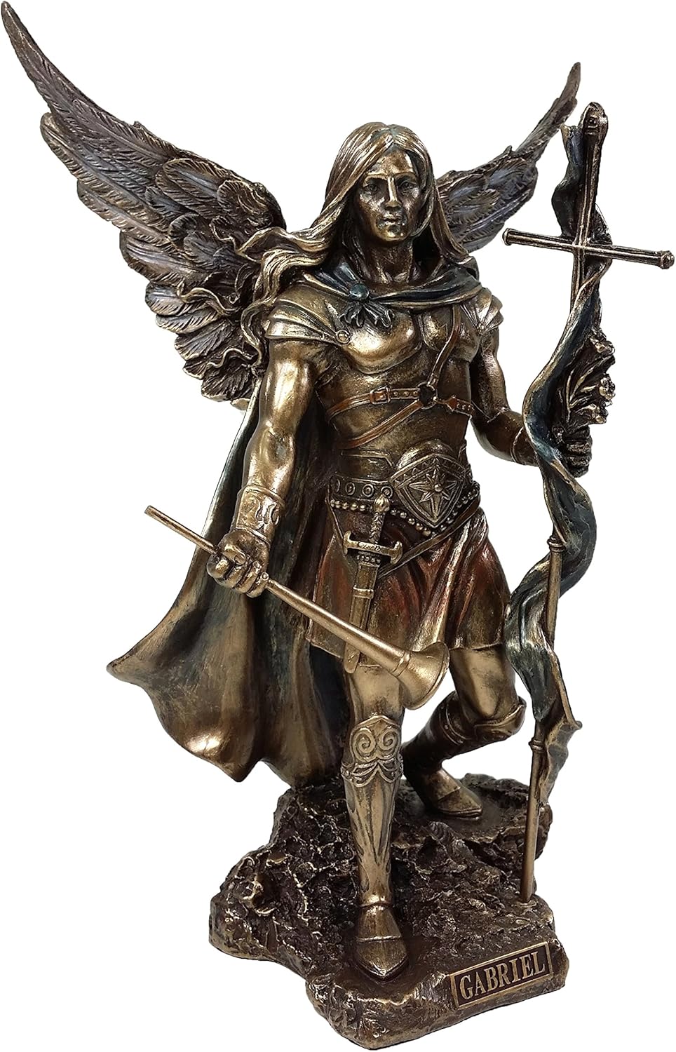 VERONESE Pair - Saint Michael and Gabriel Archangel W/Sword and Shield Food on Demon Statue Bronze Finish