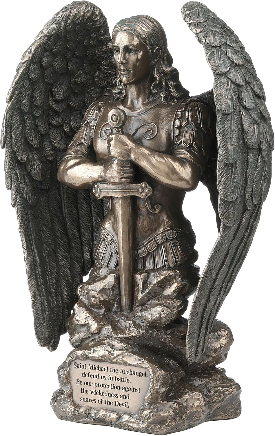 Veronese Design Archangel Saint Michael In Stone Holding Sword Prayer Monument Statue