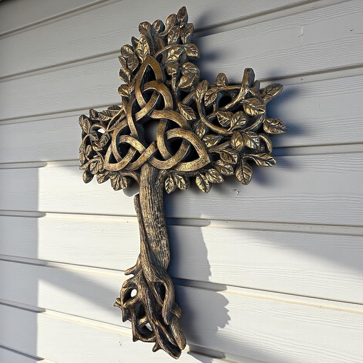 Top Brass Celtic Tree of Life Wall Cross – Resin Decorative Sculpture with Spiritual Trinity Knot & Sawtooth Hanger – 12 ¼” Tall Christian Home Decor, Rustic Bronze Finish