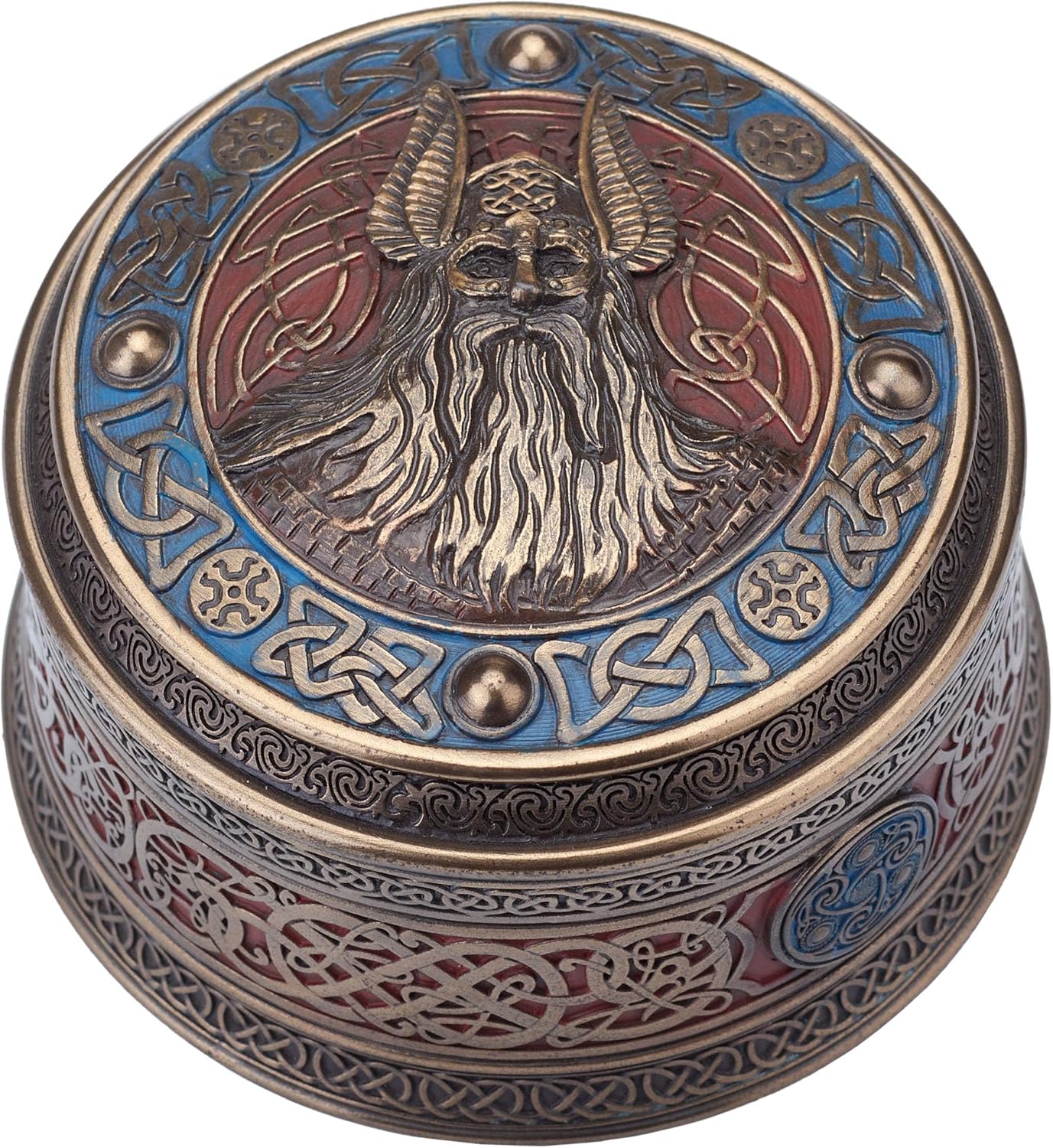 Veronese Norse God Odin Viking Round Stash Box Cold Cast Resin Bronze Finish Sculpture