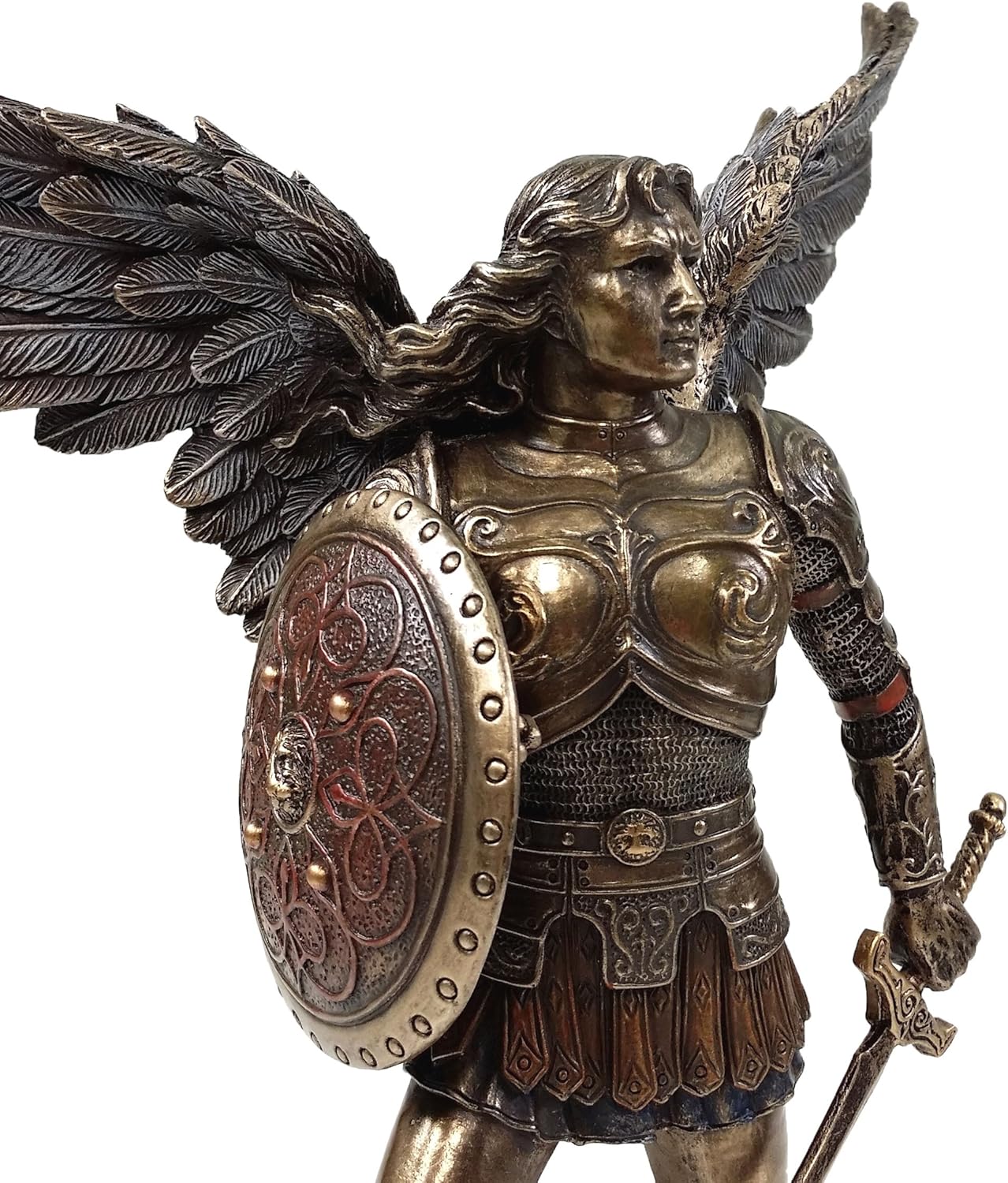 VERONESE Pair - Saint Michael and Gabriel Archangel W/Sword and Shield Food on Demon Statue Bronze Finish