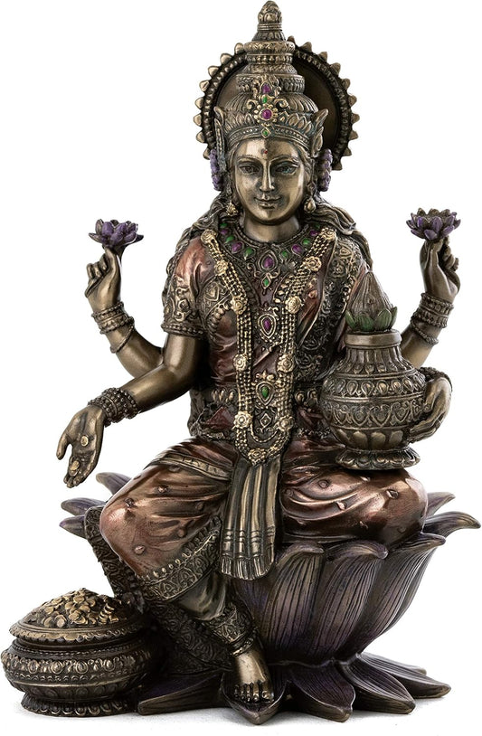 Top Collection Lakshmi Statue Seated on Lotus Platform - Goddess of Wealth, Prosperity, Wisdom, and Fortune Sculpture in Premium Cold Cast Bronze - 7-Inch Collectible Hindu Figurine