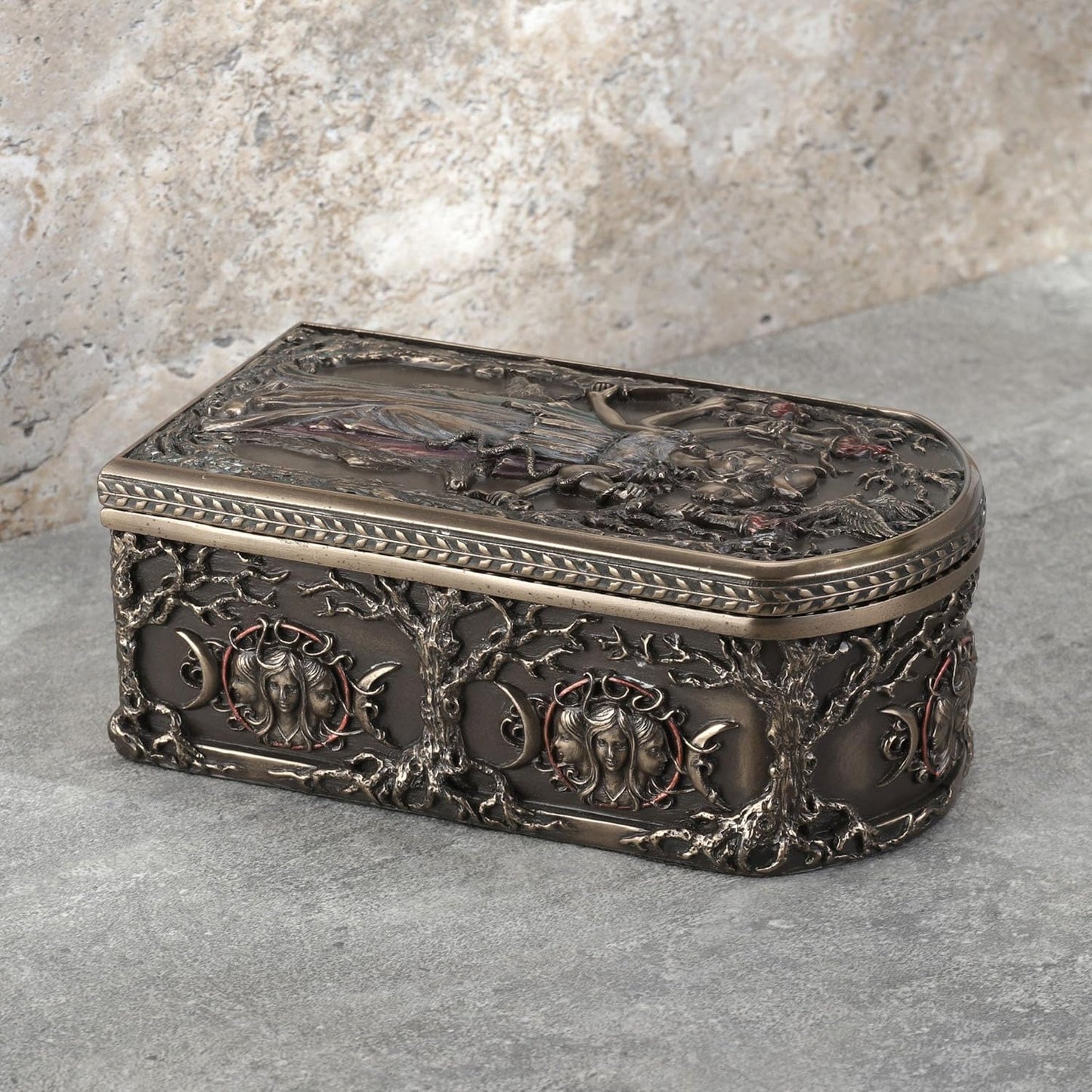 Veronese Design 6 1/8 Inch Hecate Triple Goddess Decorative Trinket Box Cold Cast Resin Bronze Finish