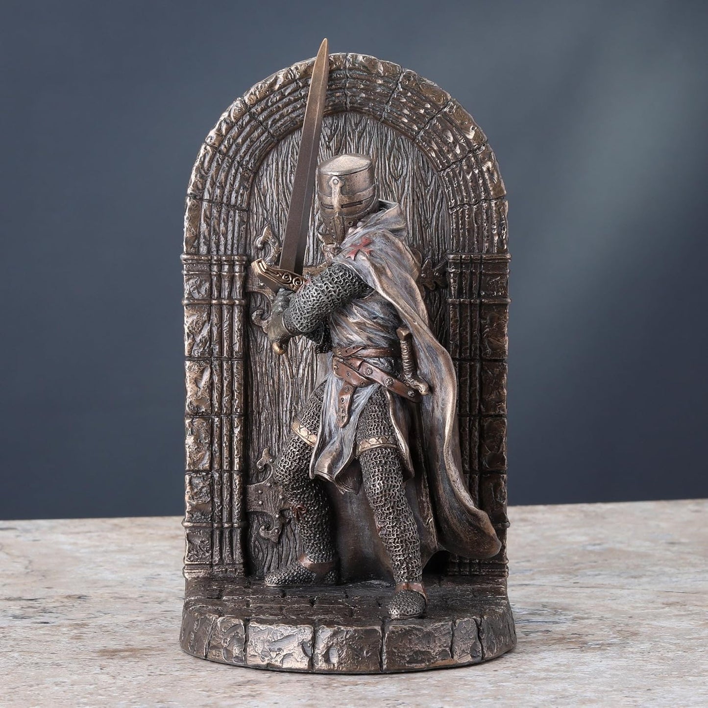 Maltese Crusader in Armor Guarding Door Holding Sword Decorative Bookend
