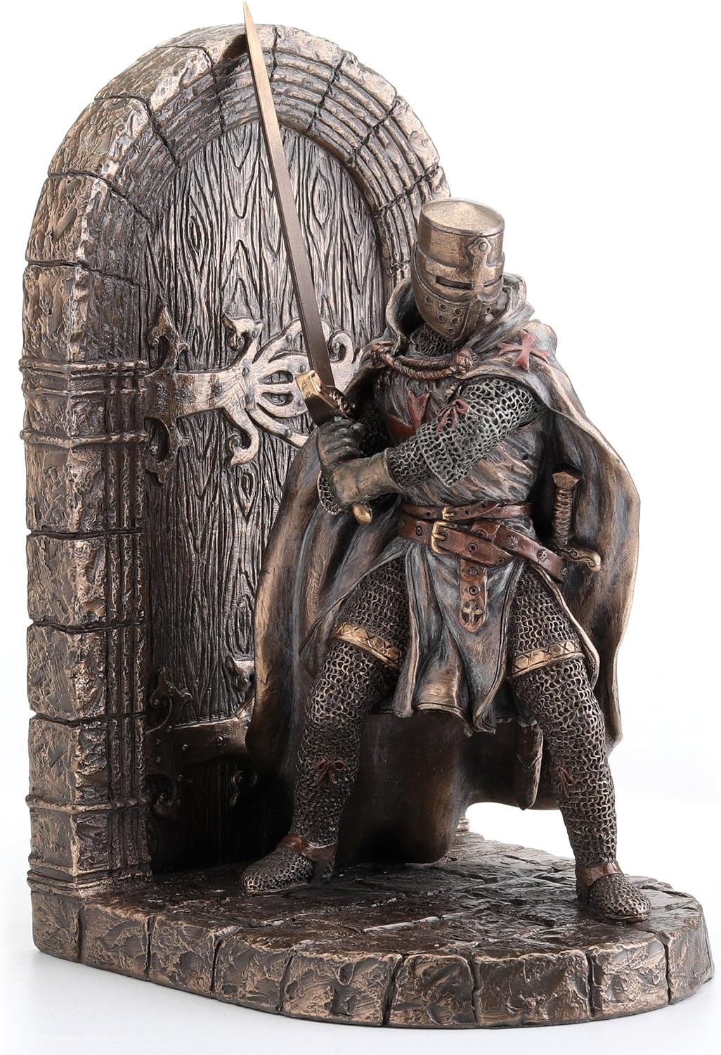 Armored Maltese Crusader With Sword Guarding Door Single Bookend Cold Cast Bronze