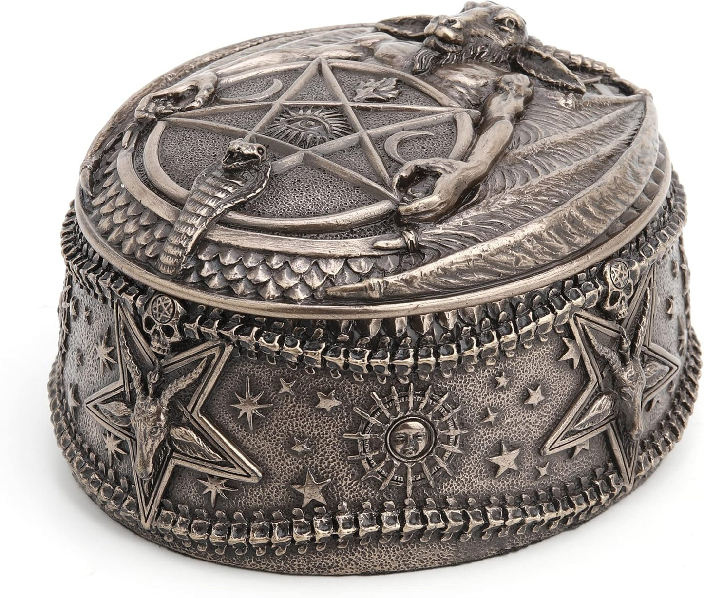 Veronese Design Baphomet With Inverted Pentagram Bronze Finished Round Trinket Box