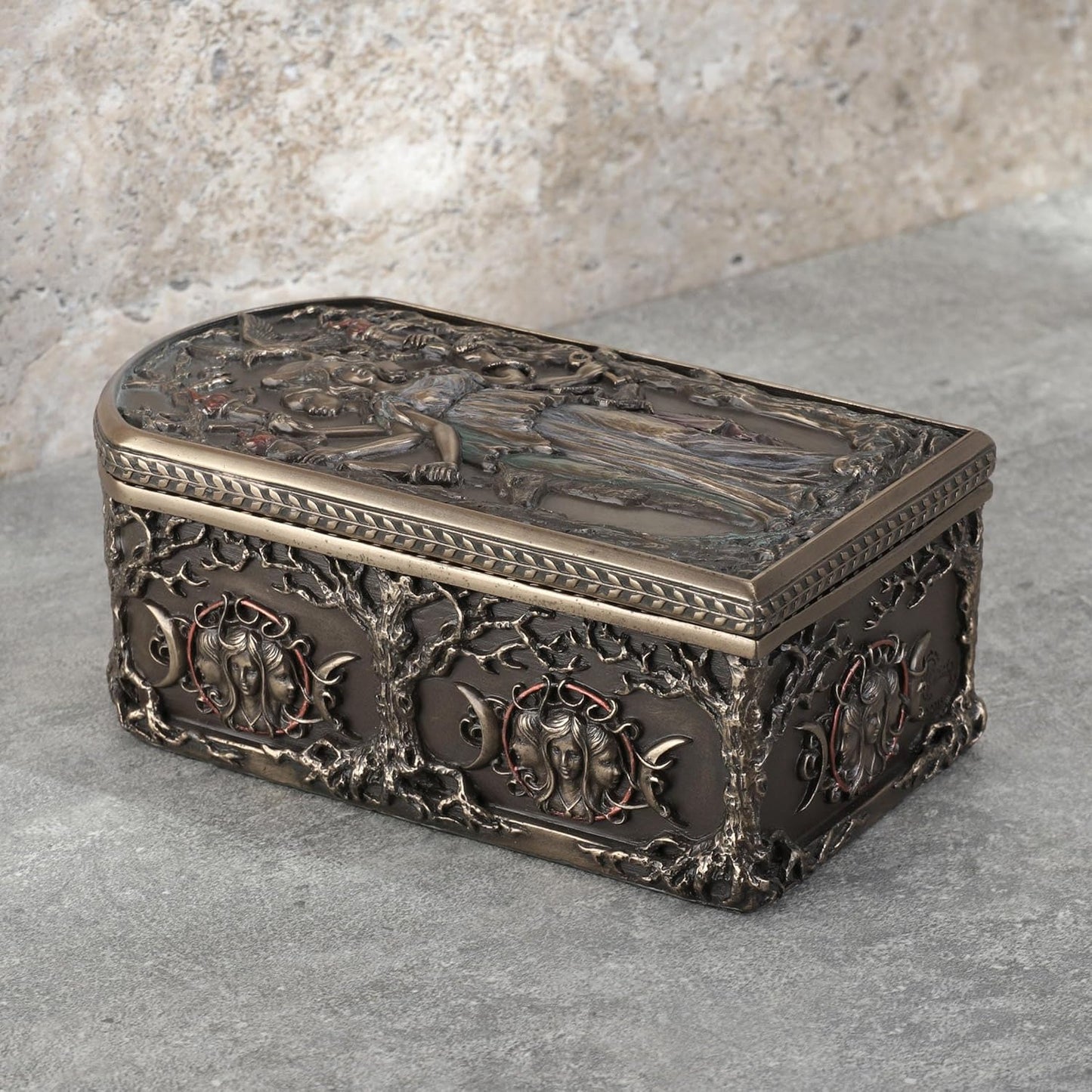 Veronese Design 6 1/8 Inch Hecate Triple Goddess Decorative Trinket Box Cold Cast Resin Bronze Finish