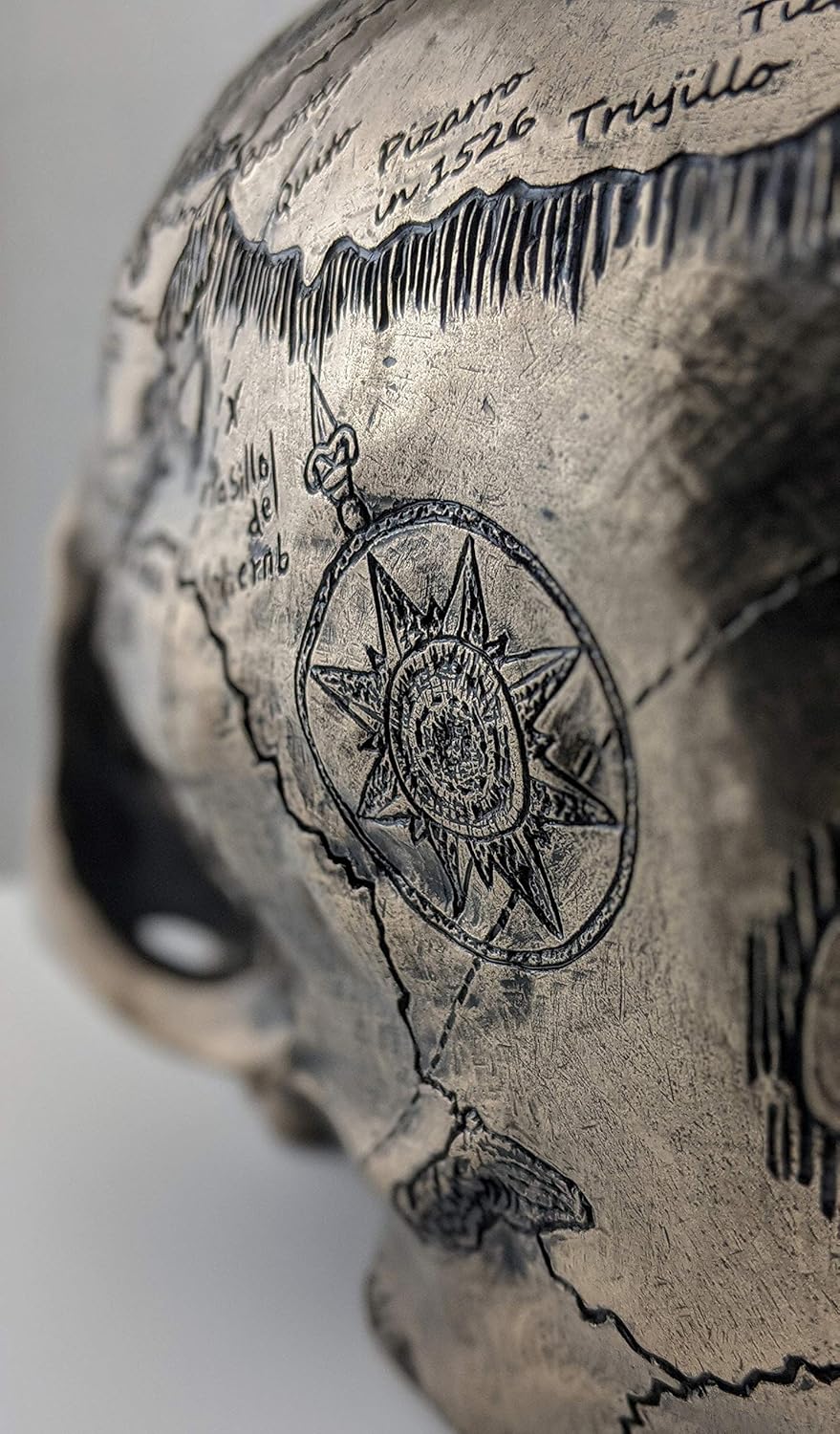 Veronese Design Bronze Finish Craniumography Old Treasure Map On Skull Statue