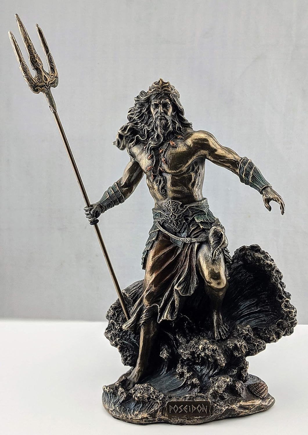 Veronese Design 7 7/8 Inch Greek God Poseidon Standing Over Crashing Waves Cold Cast Resin Statue Bronze Finish