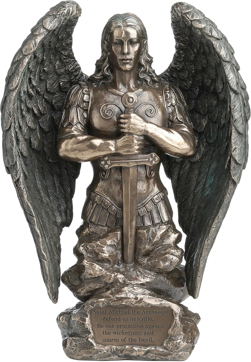 Veronese Design Archangel Saint Michael In Stone Holding Sword Prayer Monument Statue