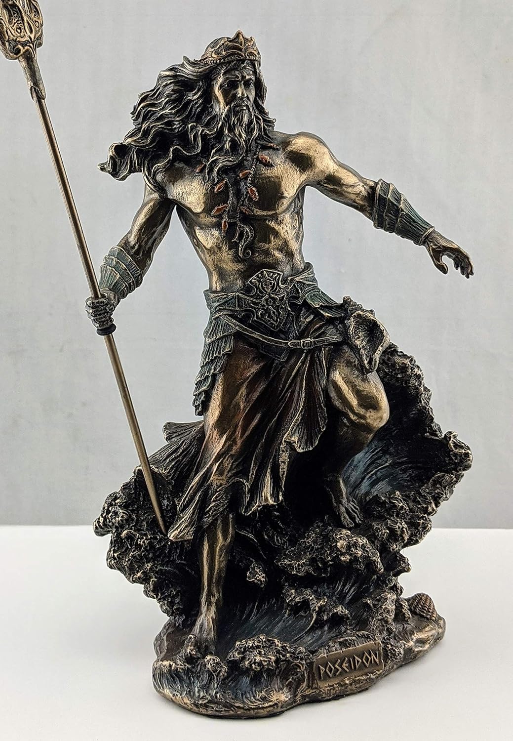 Veronese Design 7 7/8 Inch Greek God Poseidon Standing Over Crashing Waves Cold Cast Resin Statue Bronze Finish