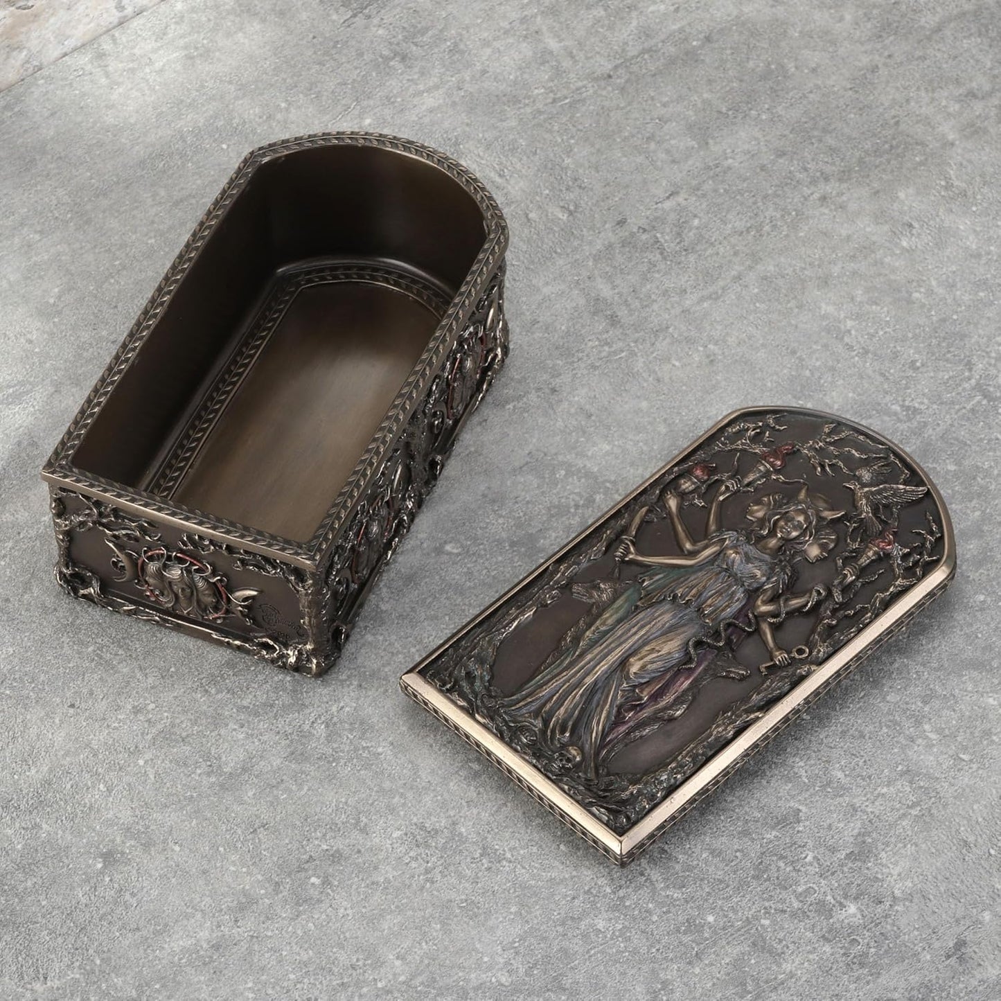 Veronese Design 6 1/8 Inch Hecate Triple Goddess Decorative Trinket Box Cold Cast Resin Bronze Finish