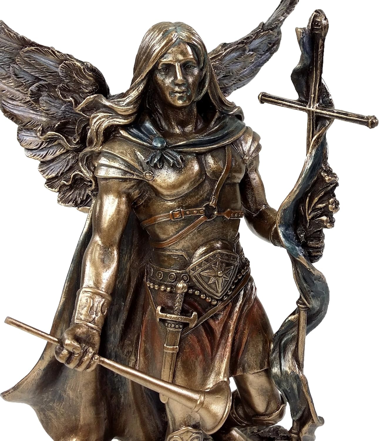 VERONESE Pair - Saint Michael and Gabriel Archangel W/Sword and Shield Food on Demon Statue Bronze Finish