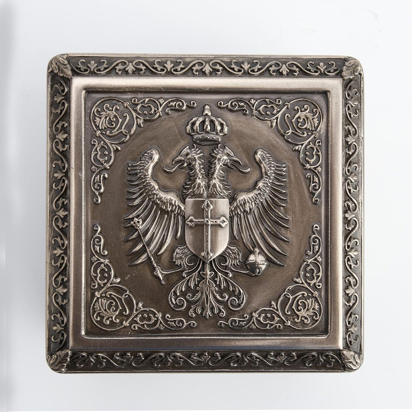Veronese Design 3" Tall Empire Double Headed Eagle Crest Square Trinket Box Cold Cast Resin Sculpture Antique Bronze Finish Statue