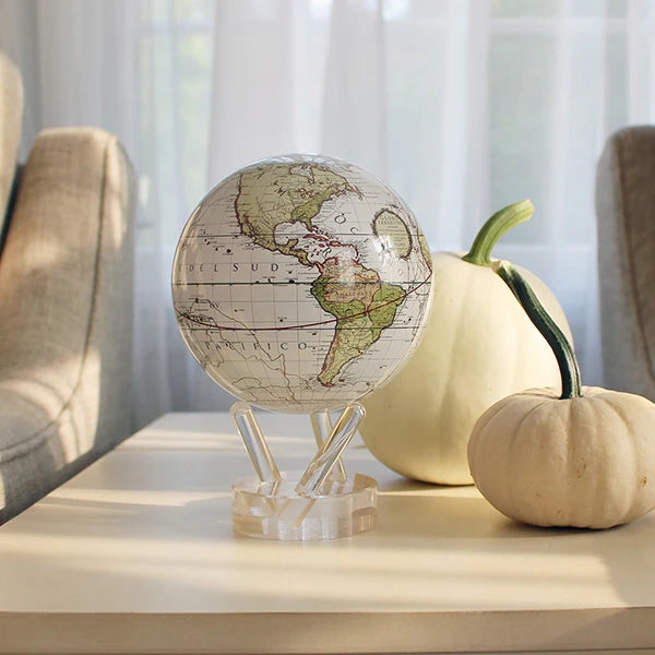 4.5" Mova Globe Antique Cassini (Terrestrial White)