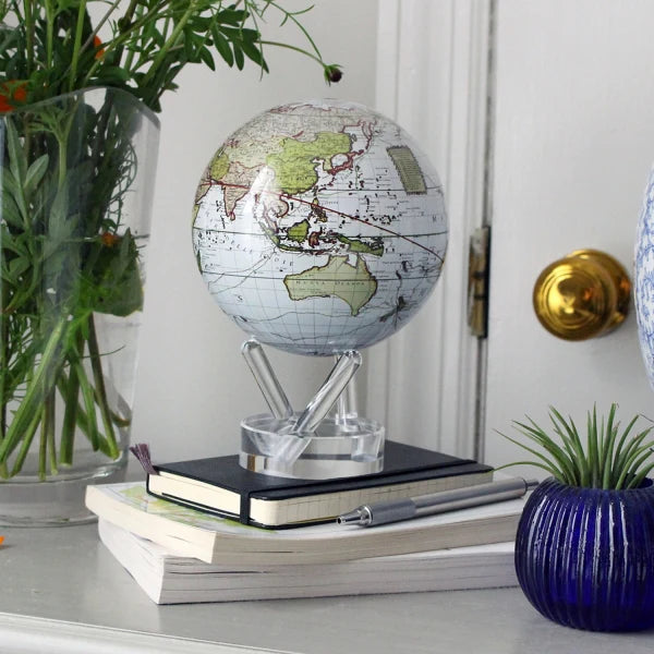 6" Mova Globe Antique Cassini (Terrestrial White)