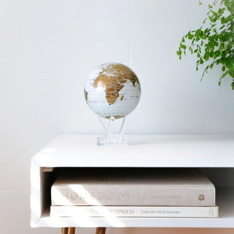 4.5" Mova Globe Modern White and Gold Metallic